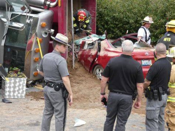 3 hospitalized after car, dump truck collide on Route 9