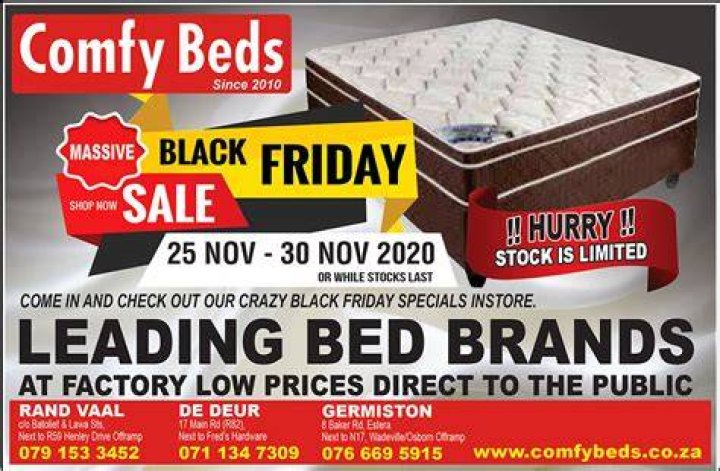 Comfy Beds Massive Black Friday Specials!! Sedibeng Ster