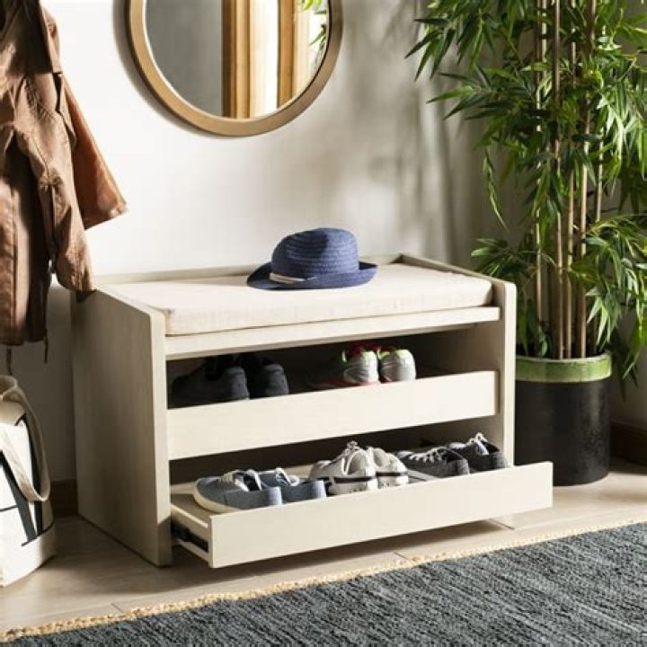 Contemporary Shoe Storage Bench with Shelf & 2 Drawers in Ginger Yellow
