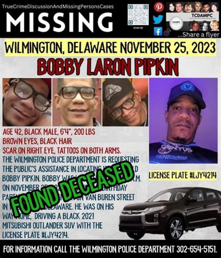 Found Deceased DE Bobby Pipkin, 42, left a birthday party in