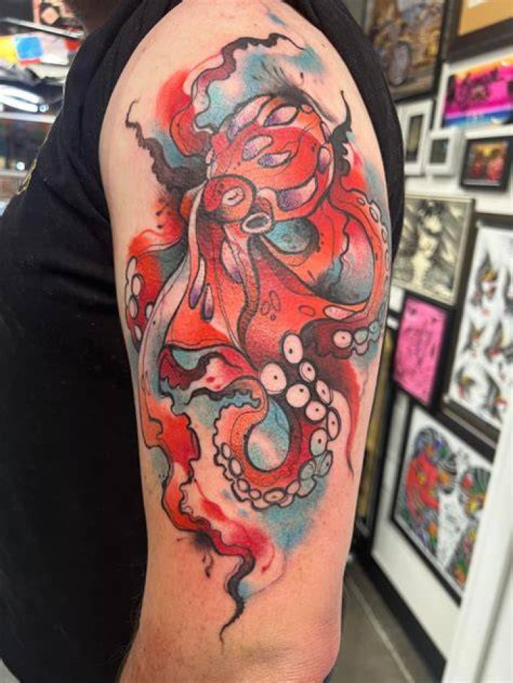 Neo traditional Octopus done by Jordan Unrau in Nanimo BC Tattoos