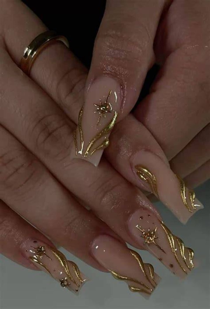 Pin on Nails Gold acrylic nails, Acrylic nails, Blue acrylic nails